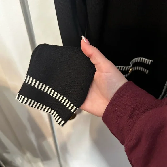 Adrianna Papell Black Cardigan with White Trim and Gold Buttons - Picture 5 of 5